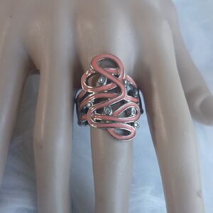 Paparazzi Coral and Silver Loop Ring Strech